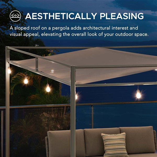 Sunjoy Darkeford 10 x 10-ft Grey Metal Freestanding Pergola w/ Sling Fabric Canopy