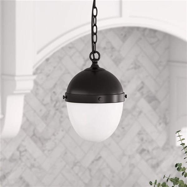 Hailey Home Aurelia 9-in Wide Pendant with Glass Shade in Blackened Bronze/White Milk