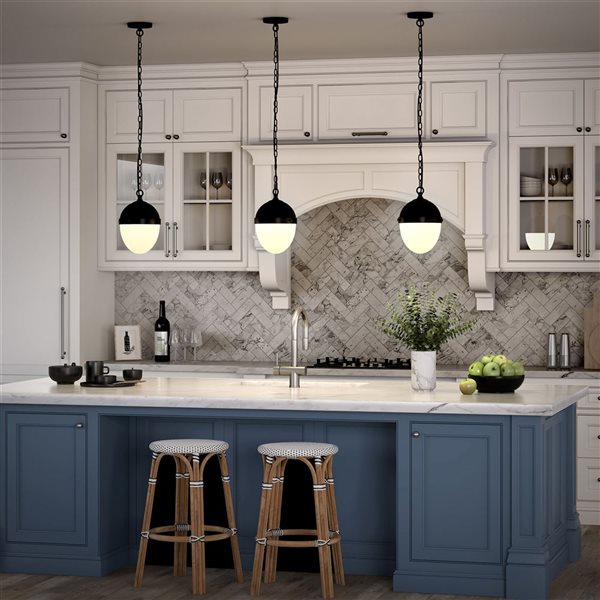 Hailey Home Aurelia 9-in Wide Pendant with Glass Shade in Blackened Bronze/White Milk