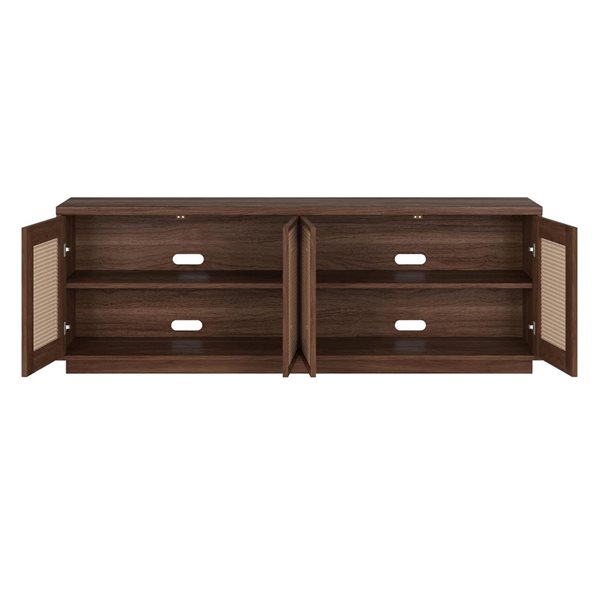 Hailey Home Pryce Rectangular TV Stand for TV's up to 78-in - Satin Walnut/Natural Rattan