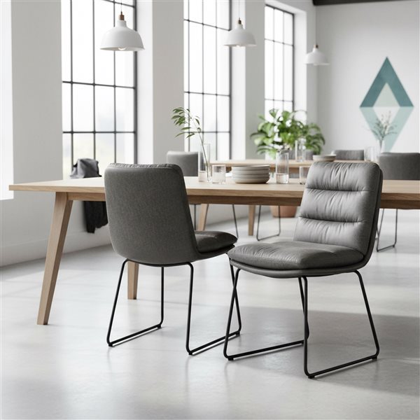 Homy Casa Set of 2 Grey Faux Leather 35-in H Thick Padded Dining Side Chairs