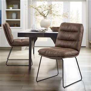 Ensemble de 2 chaises de salle à manger Homy Casa 35 po h. rembourrées épaisses en simili cuir brun rustique