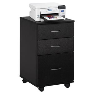 Basicwise 26-in H Black Wood Mobile File Organizer Cabinet with 3 Drawers and Rolling Casters