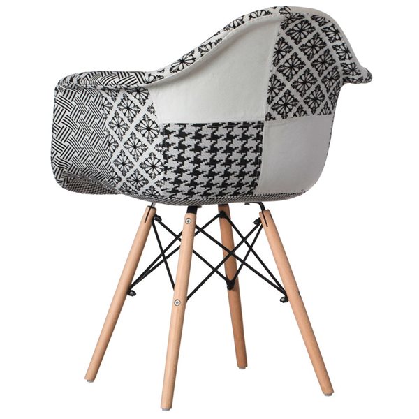 Fabulaxe Black/White Mid-Century Modern Style Fabric Lined Dining Armchair w/ Beech Wooden Legs