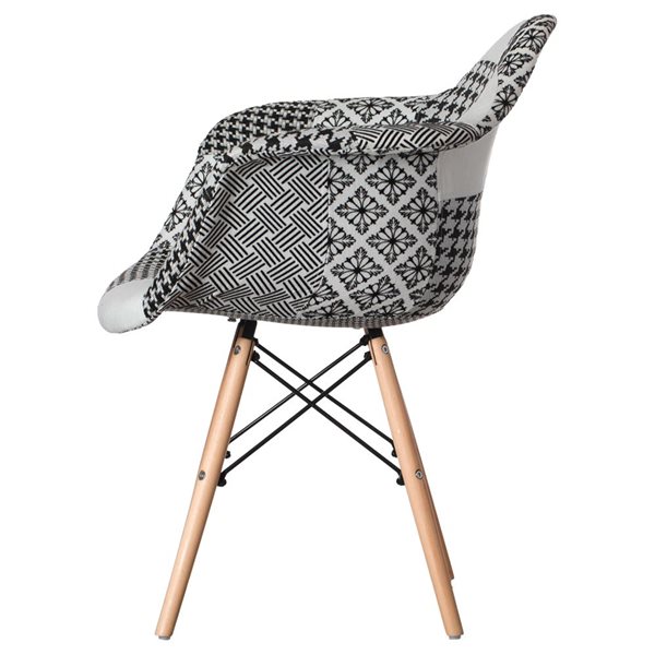 Fabulaxe Black/White Mid-Century Modern Style Fabric Lined Dining Armchair w/ Beech Wooden Legs