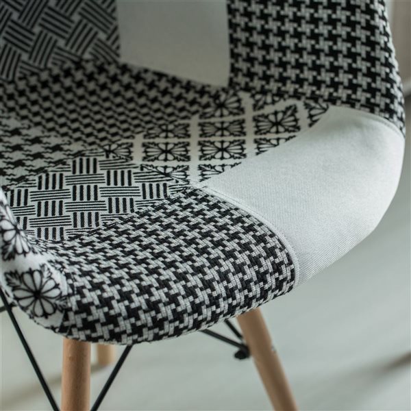 Fabulaxe Black/White Mid-Century Modern Style Fabric Lined Dining Armchair w/ Beech Wooden Legs