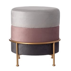 Vintiquewise 16-in Tricolour Velvet Mid-Century Round Ottoman Stool with Gold Metal Stand