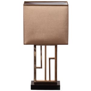 Quickway Imports 17-in H Decorative Metal Table Lamp w/ Gold Modern Stand and Brown Silk Shade