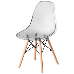 Fabulaxe Smoked Transparent Plastic Mid-Century Modern Style Dining Chair w/ Wooden Dowel Eiffel Legs