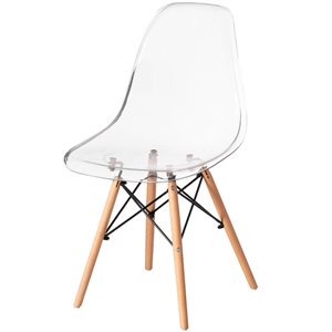 Fabulaxe Clear Plastic Mid-Century Modern Style Dining Chair w/ Wooden Dowel Eiffel Legs