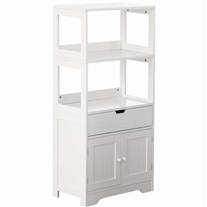 Basicwise 24 W x 12 D x 48-in H White Wood Freestanding Storage Cabinet with Open Shelves, Drawer and Doors