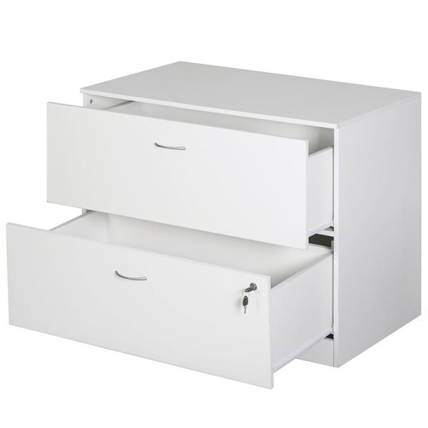 Basicwise 30-in White Wooden Lateral File Cabinet with 2 Spacious Drawers, 1 Lockable