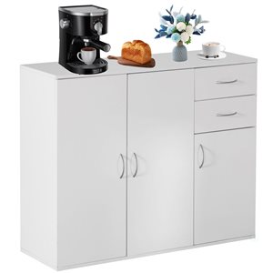 Basicwise 40 W x 14 D x 33-in H White Wood Sideboard w/ Drawers, Doors and Adjustable Shelf