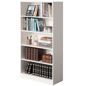 Basicwise 30 W x 13 D x 60-in H White Wood Freestanding 5-Shelf Classic Bookshelf