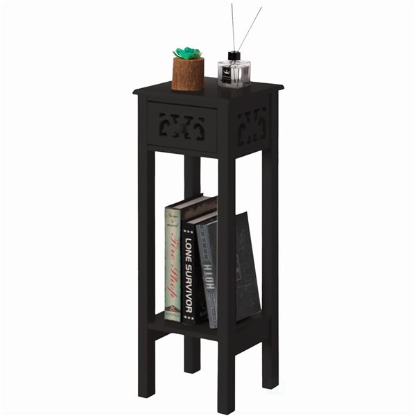 Basicwise 9 W x 9.75 D x 28.75-in H Black Wood Bedside Table w/ Drawer