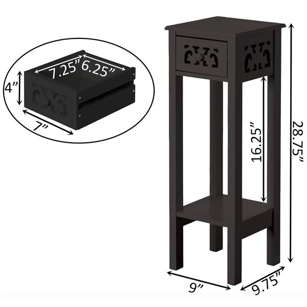 Basicwise 9 W x 9.75 D x 28.75-in H Black Wood Bedside Table w/ Drawer