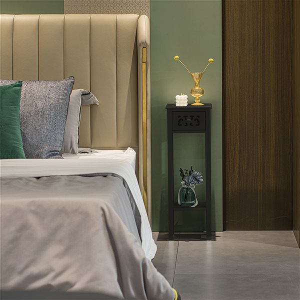 Basicwise 9 W x 9.75 D x 28.75-in H Black Wood Bedside Table w/ Drawer