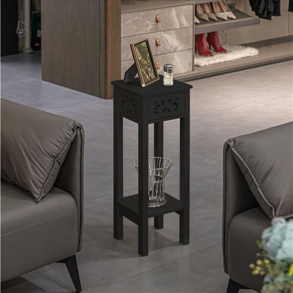 Basicwise 9 W x 9.75 D x 28.75-in H Black Wood Bedside Table w/ Drawer