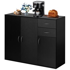 Basicwise 40 W x 14 D x 33-in H Black Wood Sideboard w/ Drawers, Doors and Adjustable Shelf