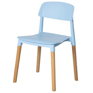 Fabulaxe Blue Plastic Modern Open Back Dining Chair w/ Beech Wood Legs