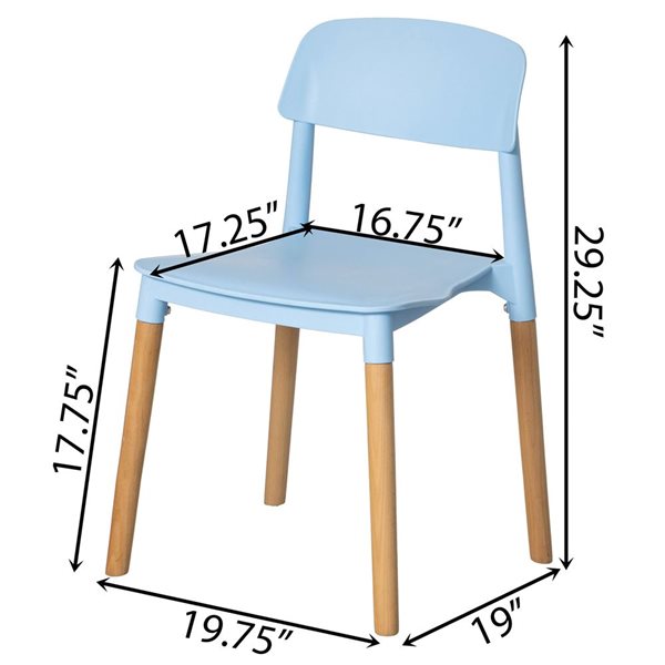 Fabulaxe Blue Plastic Modern Open Back Dining Chair w/ Beech Wood Legs