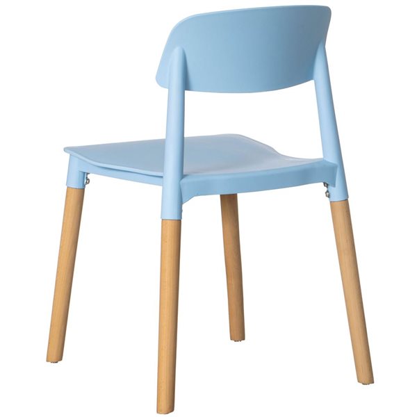 Fabulaxe Blue Plastic Modern Open Back Dining Chair w/ Beech Wood Legs
