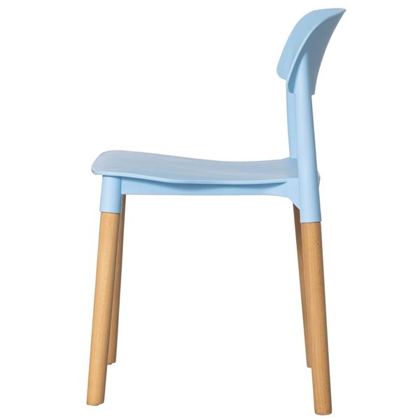 Fabulaxe Blue Plastic Modern Open Back Dining Chair w/ Beech Wood Legs