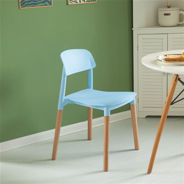 Fabulaxe Blue Plastic Modern Open Back Dining Chair w/ Beech Wood Legs