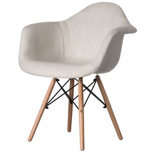 Fabulaxe White Fabric-Lined Mid-Century Modern Style Dining Armchair w/ Beech Wooden Legs