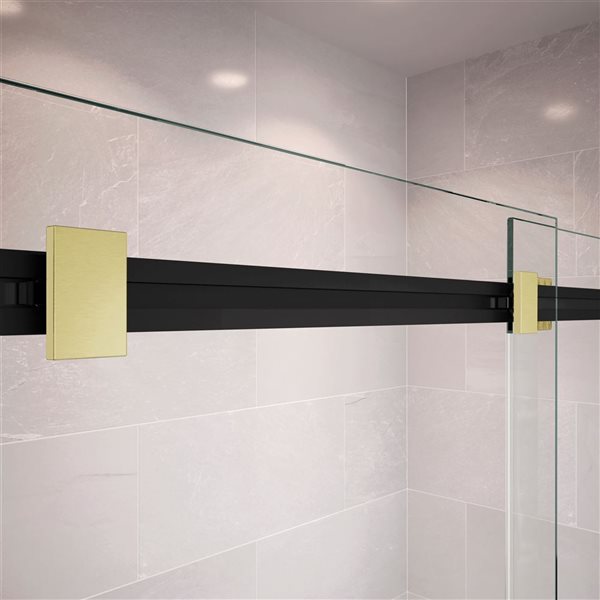 MAAX Duel 56 to 60 W x 70.5-in H Frameless Bypass Sliding Shower Door w/ Clear glass in Matte Black and Brushed Gold