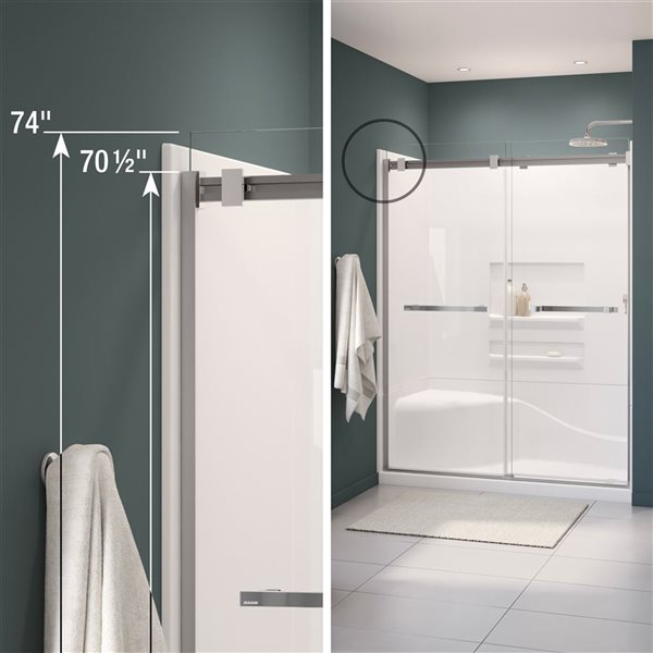 MAAX Duel 56 to 60 W x 70.5-in H Frameless Bypass Sliding Shower Door w/ Clear glass in Matte Black and Brushed Gold