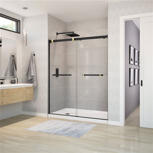 MAAX Duel 56 to 60 W x 70.5-in H Frameless Bypass Sliding Shower Door w/ Clear glass in Matte Black and Brushed Gold