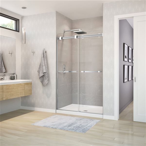 MAAX Duel 44 to 48 W x 70.5-in H Frameless Bypass Sliding Shower Door w/ Clear glass in Chrome and Matte White