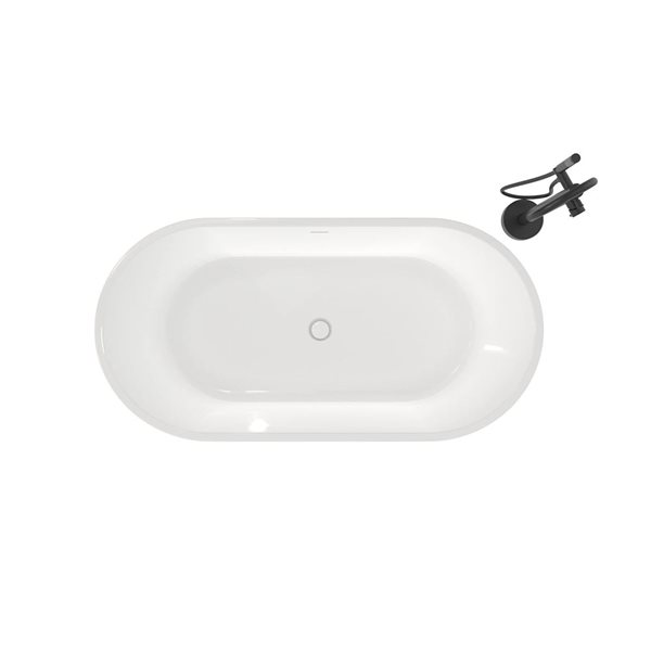 MAAX Calinda 60 L x 30-in W White Acrylic Oval Centre Freestanding Tub Kit w/ Linosa Freestanding Faucet in Matte Black
