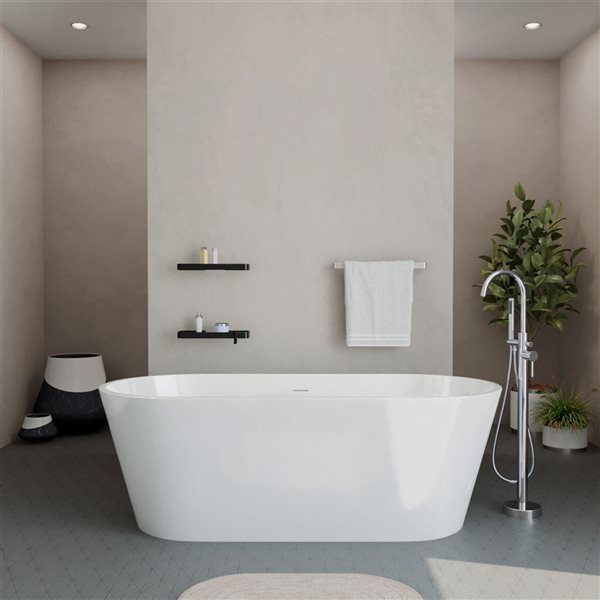 MAAX Calinda 67 L x 31-in W White Acrylic Oval Centre Freestanding Tub Kit w/ Linosa Freestanding Faucet in Chrome