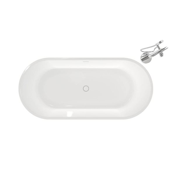 MAAX Calinda 67 L x 31-in W White Acrylic Oval Centre Freestanding Tub Kit w/ Linosa Freestanding Faucet in Chrome