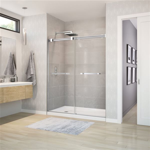 MAAX Duel 56 to 60 W x 70.5-in H Frameless Bypass Sliding Shower Door w/ Clear glass in Chrome and Matte White