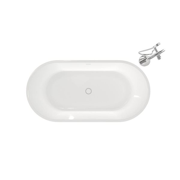 MAAX Calinda 60 L x 30-in W White Acrylic Oval Centre Freestanding Tub Kit w/ Linosa Freestanding Faucet in Chrome