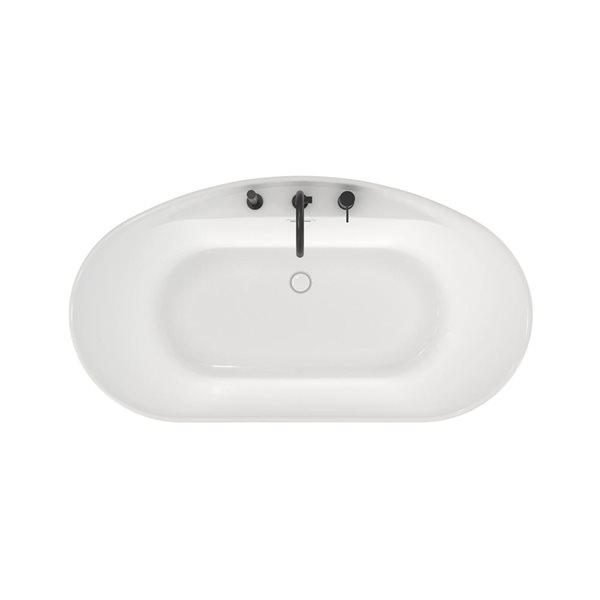 MAAX Suna 58 L x 32-in W White Acrylic Oval Back Centre Freestanding Tub Kit w/ Keros Deck Mount Tub in Matte Black
