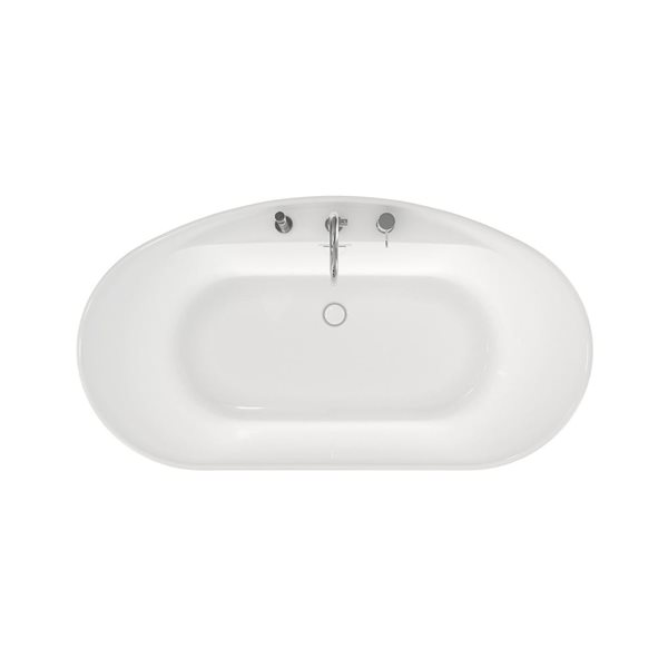 MAAX Suna 58 L x 32-in W White Acrylic Oval Back Centre Freestanding Tub Kit w/ Keros Deck Mount Tub Faucet in Chrome