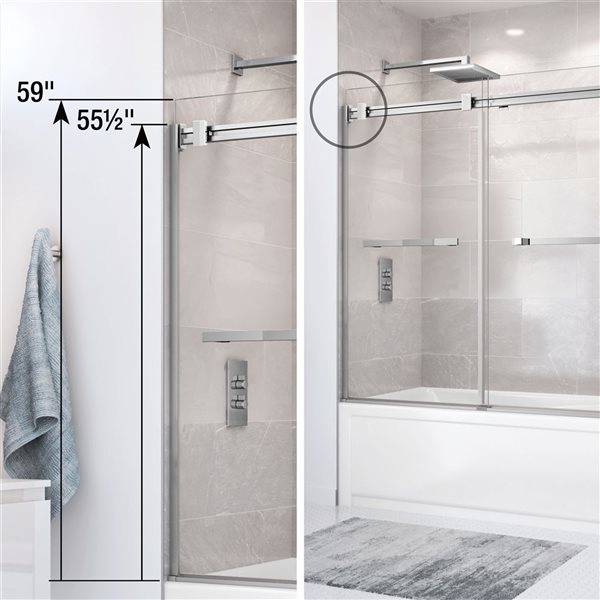 MAAX Duel 56 to 60 W x 55-in H Frameless Bypass Sliding Tub Door w/ Clear glass in Matte Black and Brushed Gold