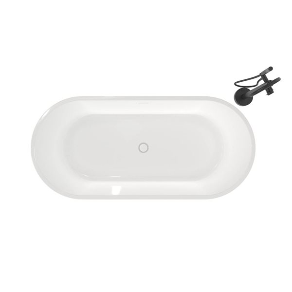 MAAX Calinda 67 L x 31-in W White Acrylic Oval Centre Freestanding Tub Kit w/ Linosa Freestanding Faucet in Matte Black