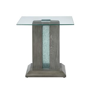 Table d'appoint carrée en bois gris Spectra de HomeTrend 24 po l. avec plateau en verre et éclairage à DEL