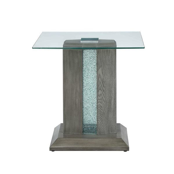 HomeTrend Spectra 24-in W Grey Wood Square End Table w/ Glass Top and LED