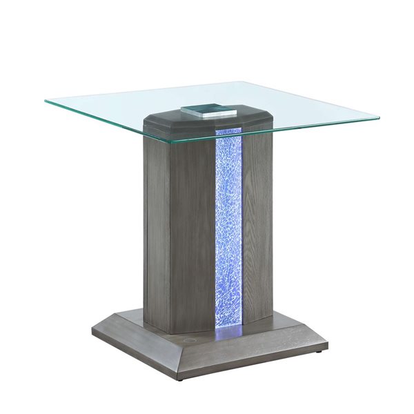 HomeTrend Spectra 24-in W Grey Wood Square End Table w/ Glass Top and LED