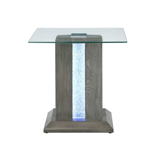 HomeTrend Spectra 24-in W Grey Wood Square End Table w/ Glass Top and LED