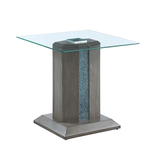 HomeTrend Spectra 24-in W Grey Wood Square End Table w/ Glass Top and LED