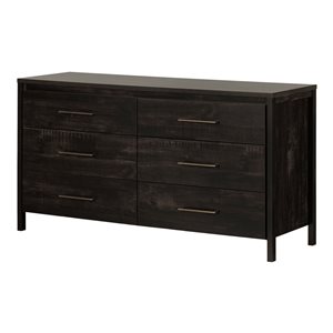 Commode double contemporaine à 6 tiroirs Gravity par South Shore 60 po l. en composite noir frotté