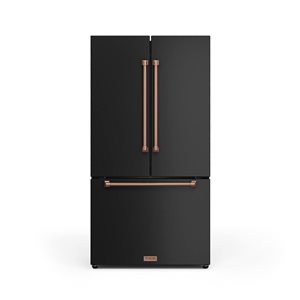 Thor Kitchen Gordon Ramsay  36-in 20.3-ft³ French Door Counter Depth Refrigerator with Ice Maker - Black/Rose Gold