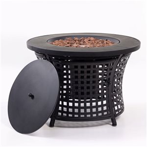 Deko Living 8,000 BTU 28-in dia Black Steel Round Outdoor Propane Gas Fire Pit Table w/ Lava Rock Filler